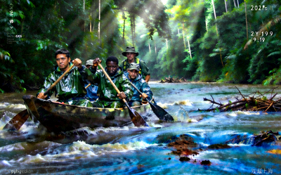 2019年亚马逊雨林探险队穿越河流的经典瞬间